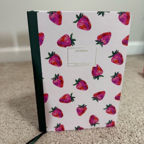 Office | White And Green Journal With Strawberry Design | Poshmark